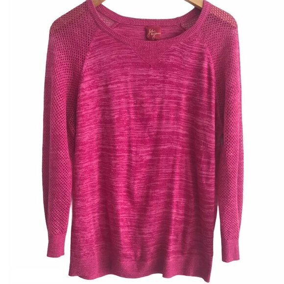 John + Jenn Space Dyed w/mesh Crewneck Pink L - Picture 1 of 9